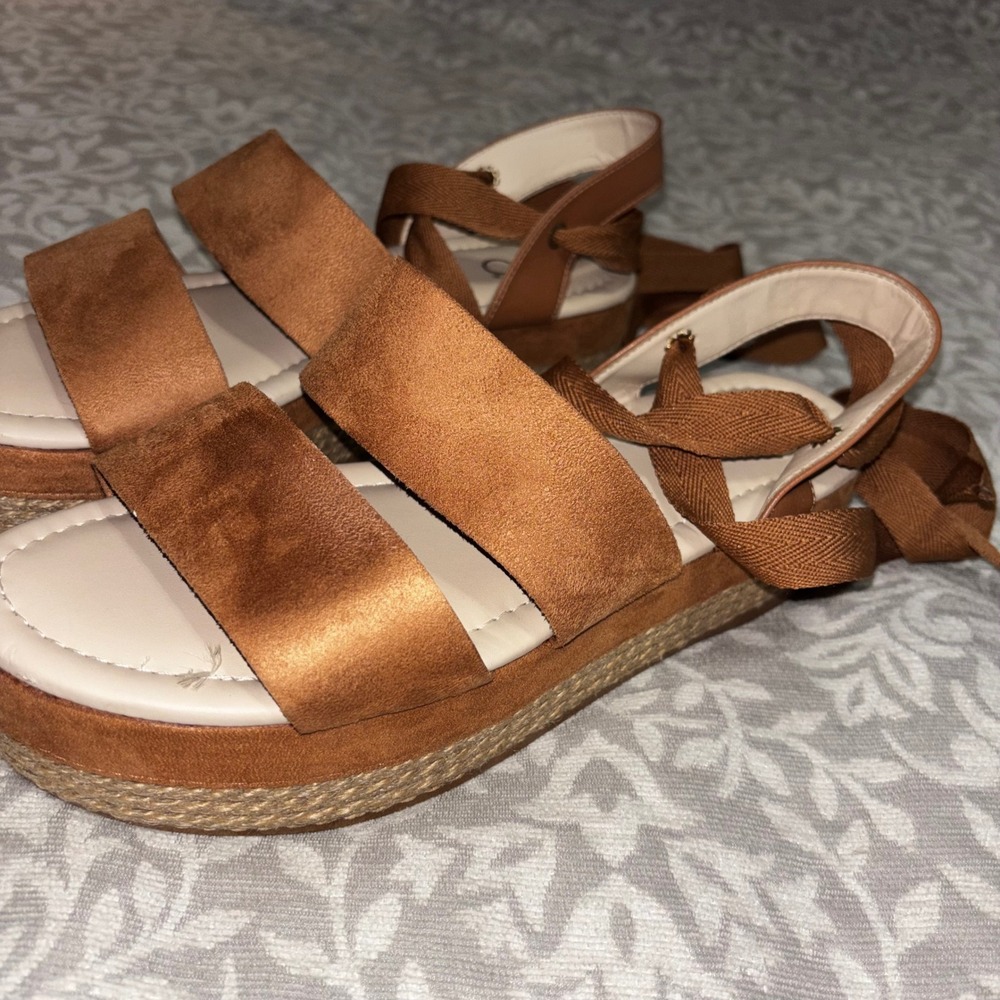 Ego Moleca Tan Faux Suede Platform Espadrille Lace Up Sandals - Picture 2 of 12